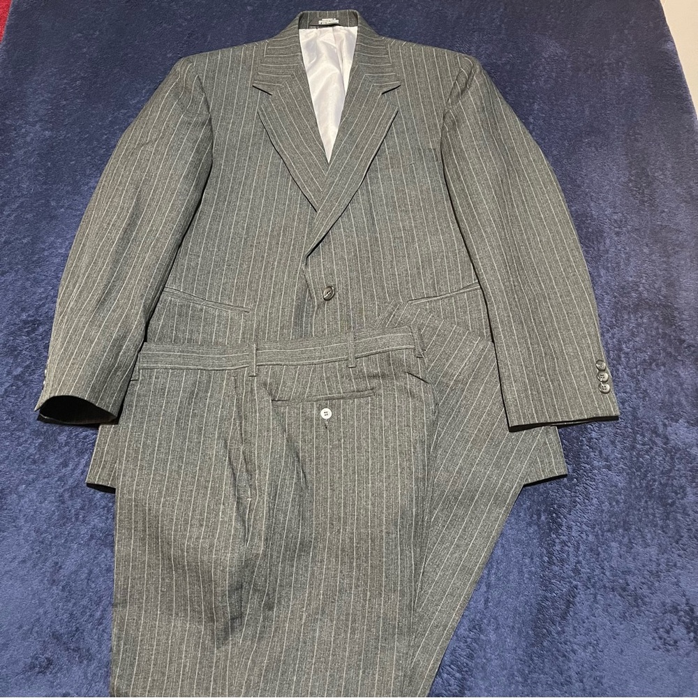 Reed St James 40S 36 x 27 Gray Pinstriped Vintage 2Btn Suit & Pants Set